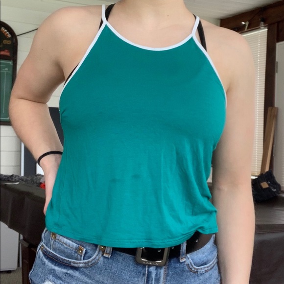 Teal Flowy Crop Top - Picture 1 of 3